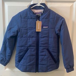 Patagonia Girls Quilted Bomber Jacket. Size Small (7/8). Stone Blue. New.